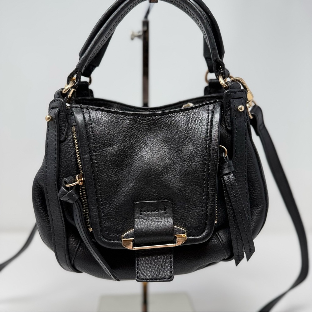Kooba Mini Jonnie Black Pebbled Leather Crossbody Satchel Bag